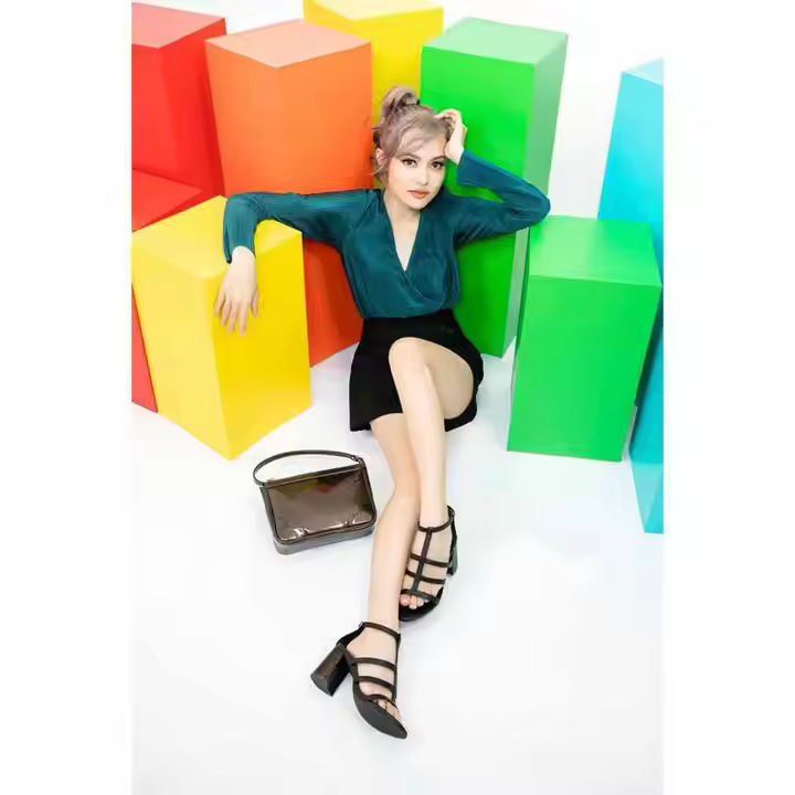 Fancy Women Premium Leather 7cm Heeled Sandal, OEM Available