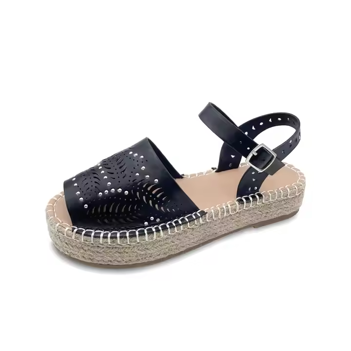 Factory Sale Hot Seller Female Sandals Jute Ladies Black/White Sandals Wearable In All Seasons 0.3Cm Heel