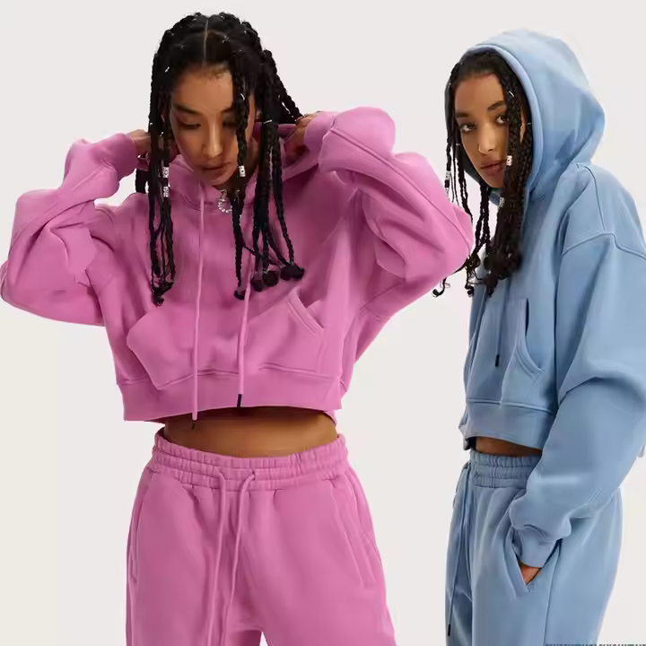 Fall Winter Women Fitness Outfits Custom Plain Hoodie Jogger Streetwear Blank Sweatshirt 2 Piece Women Sweatsuit Set Tracksuit