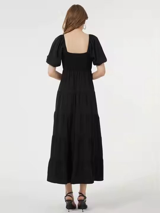 Highly Recommended Stylish Black Ruffle A-Line Dress for Women Streetwear Style with Solid Pattern for Summer Indian Exporters