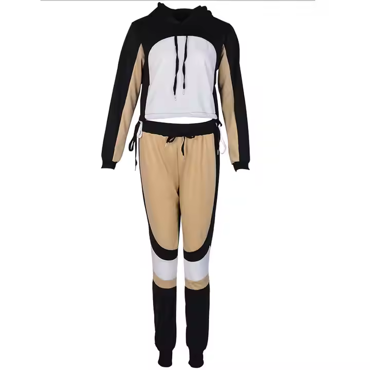 New Design Women Jogging Suits Patchwork Hoodie 2 Pcs Running Set Workout Sportswear Casual Loose Sports Suits