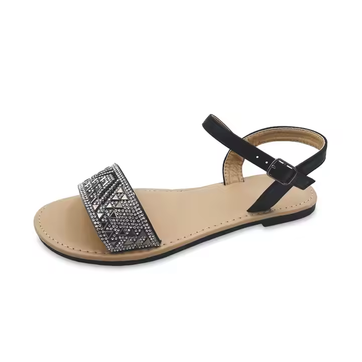 Factory Direct Supply Shoes Woman Sandals Black/ Silver Sandals For Women Other Logos Can Be Printed Fashion Women Flat Sandals