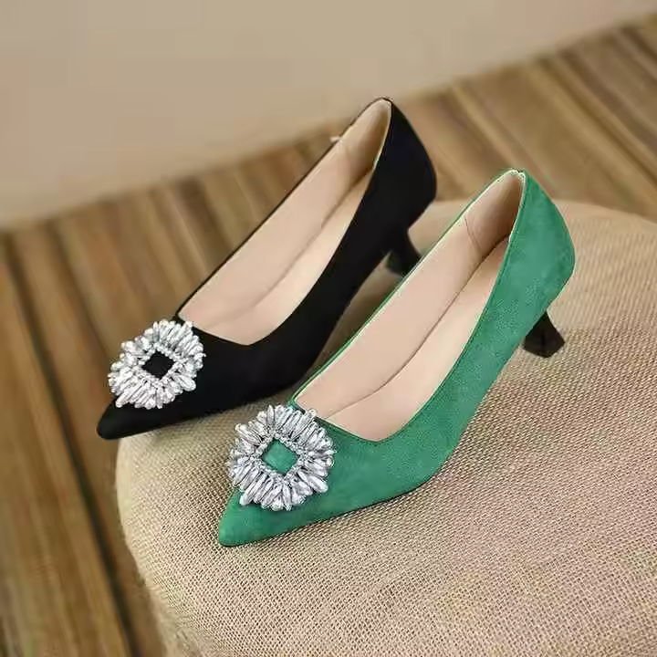 Fashion 2023 Enough Strong Trendy Casual Black Green Velvet High Heels Platform Pump Womens Low Flat Dress Shoes