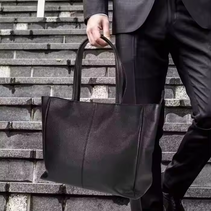 Handbag Black Zipper Handle Women' Custom The Large High Quality Hand Woman Genuine Leather Tote Bag 2024