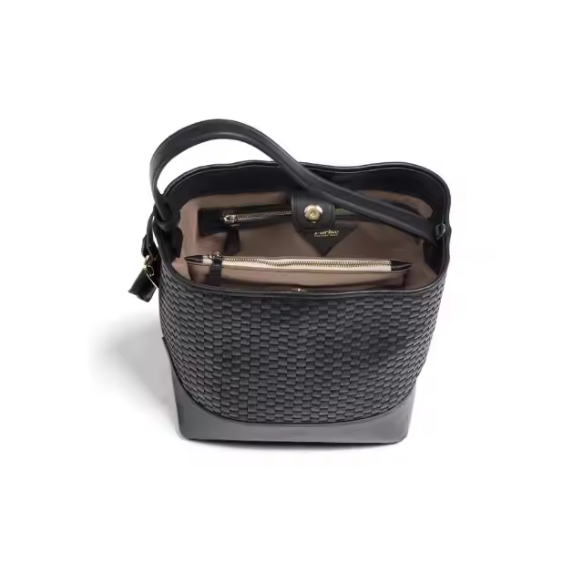 Made in Italy Woven with 18th Century Treadle Looms Leather Medium Bucketbag Black for Everyday use