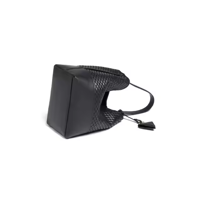 Made in Italy Woven with 18th Century Treadle Looms Leather Medium Bucketbag Black for Everyday use