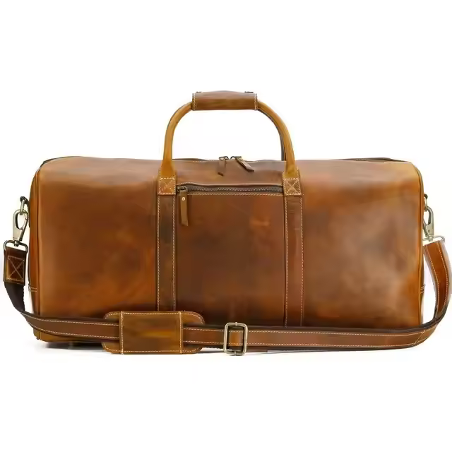 Leather Duffel Bag & Toiletry Bag Combo for Men/Women 24 inch Travel Sports Overnight Weekend Leather Duffle Bag for Gym