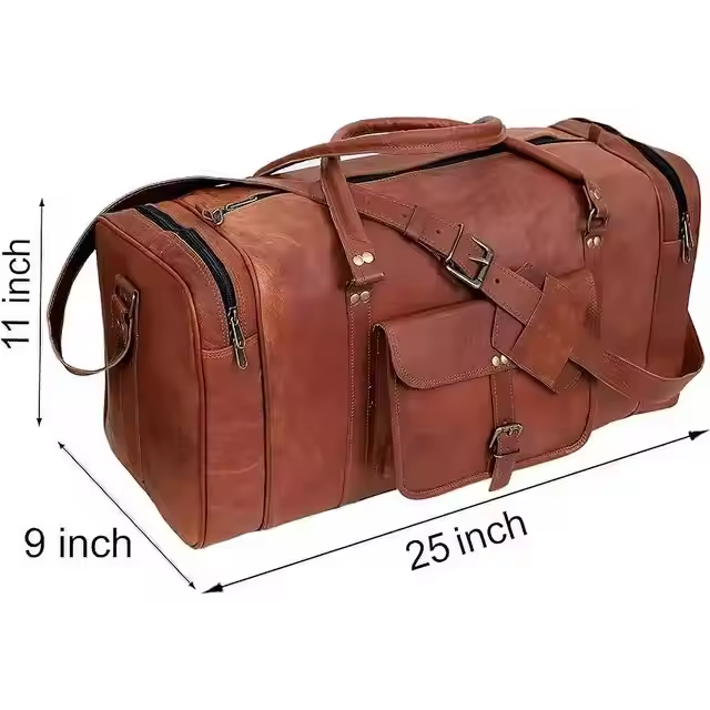 Genuine Leather Trolley Duffel Travel Overnight Weekend Leather Bag Sports Gym Duffel Luggage Travel Bag For Men And Women