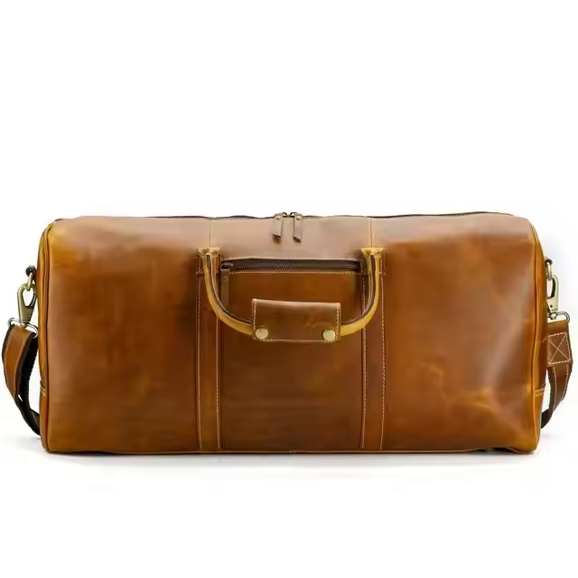 Leather Duffel Bag & Toiletry Bag Combo for Men/Women 24 inch Travel Sports Overnight Weekend Leather Duffle Bag for Gym