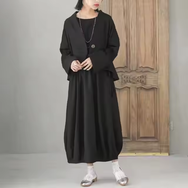 Linen-blend Viyella Fabric Jacket and Dress Women's Winter Two-piece Clothing Set Ladies for Girls