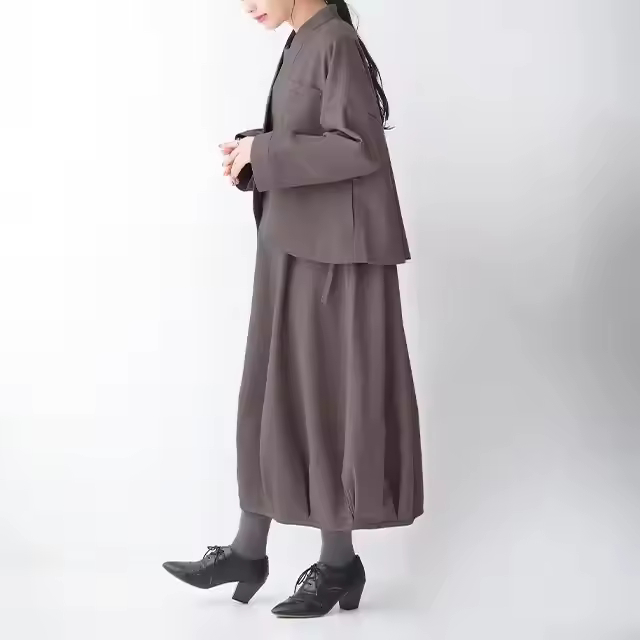 Linen-blend Viyella Fabric Jacket and Dress Women's Winter Two-piece Clothing Set Ladies for Girls