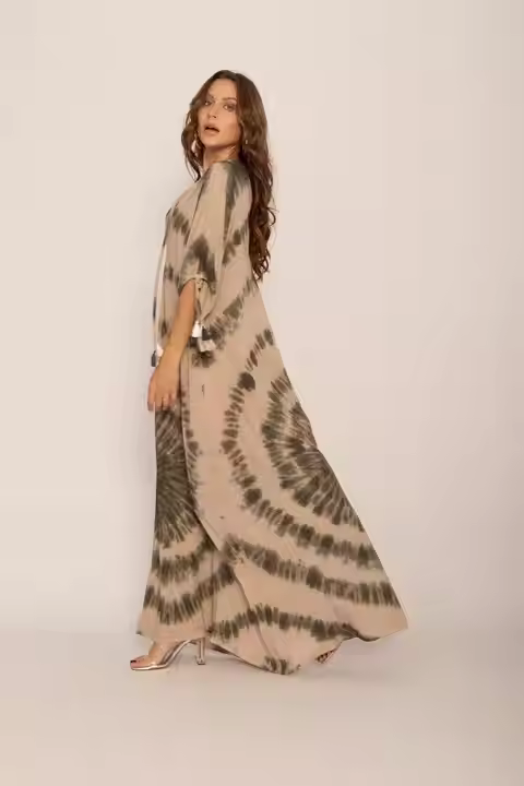 Boho New Summer Designer Collection of 2024 Long Stylish Tie Dye Batik with Strap on Back Dress Handmade Premium