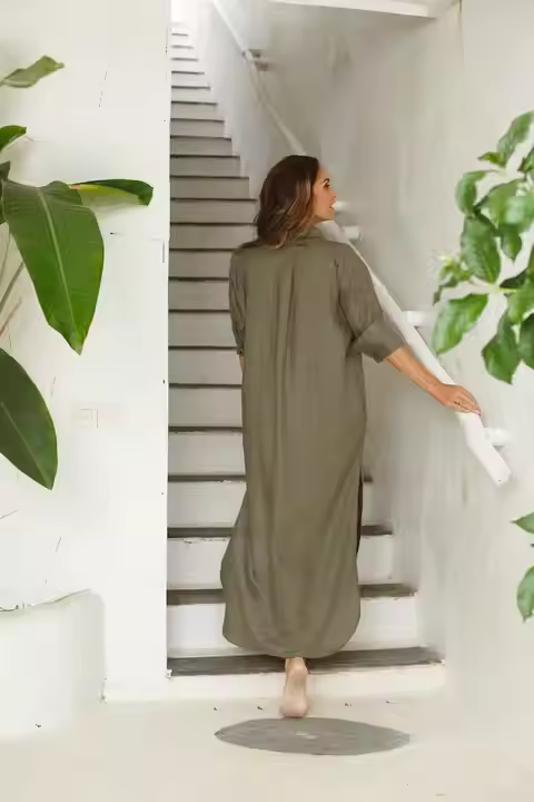 Custom Women's V-Neck Long Sleeve Maxi Dress Unique Ethnic Luxury Print Trendy Indian Cotton Button Decoration Blank Party Wear