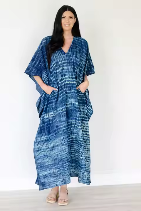 100% Cotton Indian Women Kaftan Hand Block Print Muslim Dress for Party Casual and Office Wear with Natural Waistline