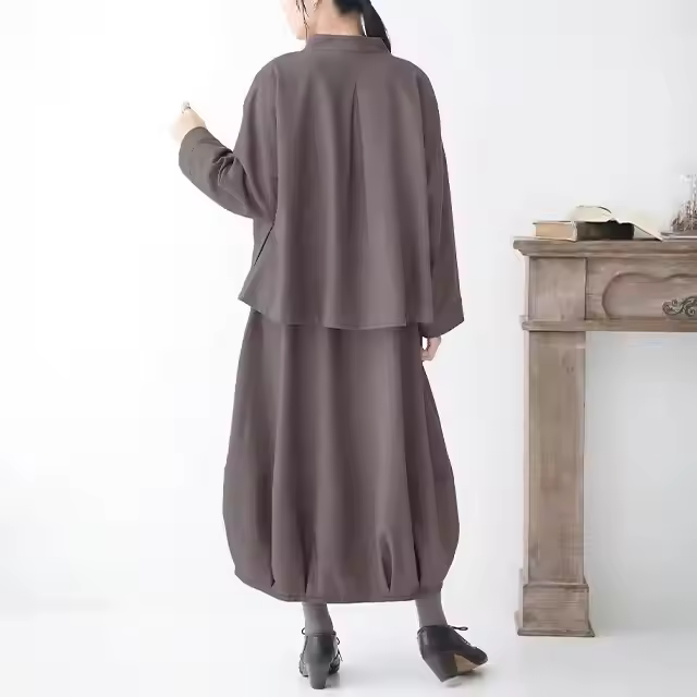 Linen-blend Viyella Fabric Jacket and Dress Women's Winter Two-piece Clothing Set Ladies for Girls