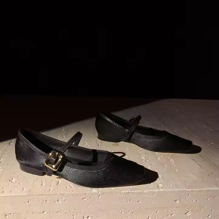 Ladies Ballerina Flat Shoes New Arrival Real Leather Mary Janes Square Closed Leopard Print Buckle Strap Ballet Summer