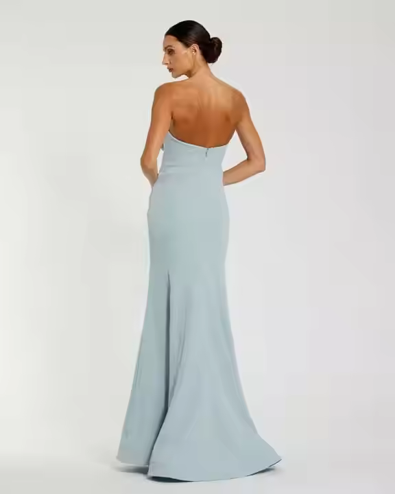 Strapless -Neck Maxi Dress Embellished Pearls Embroidery A-Line Silhouette Front full-Length Natural Waist Simple Fashion
