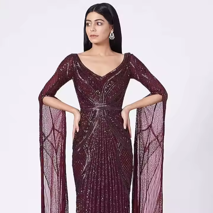 Full Sleeve Cocktail Dress Sparkling Silhouette Modest Cut-out Detailing Floor-Length Plus Size Prom Evening Gown Parties