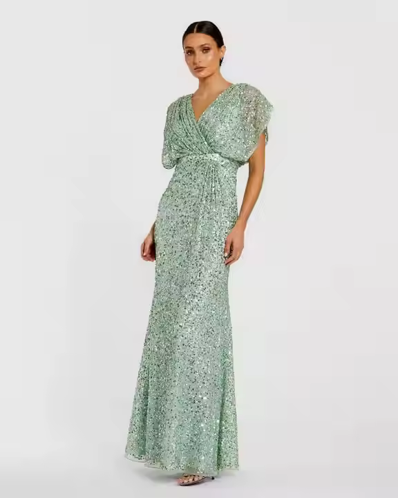 Floral Pattern Aline Evening Dress Long Ball Gown with Full Sleeves Beaded Sequin and Beads Anti-Static Material for Parties