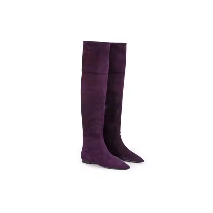 Fashion Long Boots Women Genuine Leather Purple Made in Italy Shoes for Export