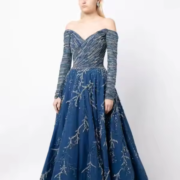 FULL Sleeve Cocktail Dress with Sparkling Silhouette Modest Cut-out Detailing Floor-Length Plus Size Prom Evening Gown