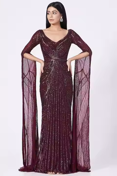 Full Sleeve Cocktail Dress Sparkling Silhouette Modest Cut-out Detailing Floor-Length Plus Size Prom Evening Gown Parties