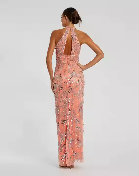 Elegant Floral Aline Evening Party Ball Gown Luxury Style Beaded Sequins One-Sleeve Shoulder Long Body Embroidery Halter Dress