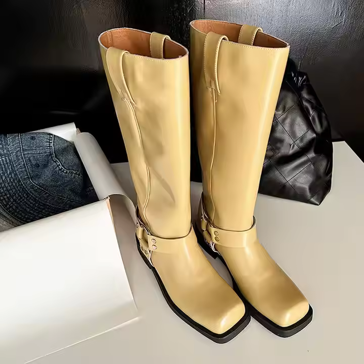 Custom Large Size 37-48 Genuine Leather Low Heel Mid Calf Cowboy Unique Square Toe Embroidery Studded Western Boots