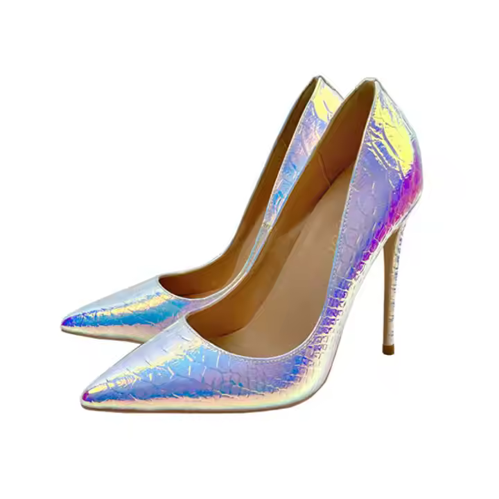 Custom 12CM Shiny Slip on Pu Upper Pointed Toe Women High Heel Snakeskin Pumps