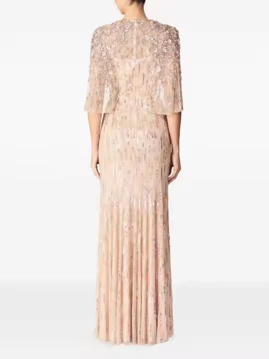 Luxury Evening Party Ball Gown full Sleeve Beaded Sequin Embroidery Long Body Shape Made High Quality
