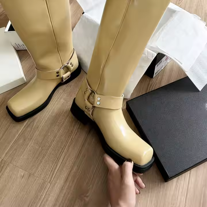 Custom Large Size 37-48 Genuine Leather Low Heel Mid Calf Cowboy Unique Square Toe Embroidery Studded Western Boots