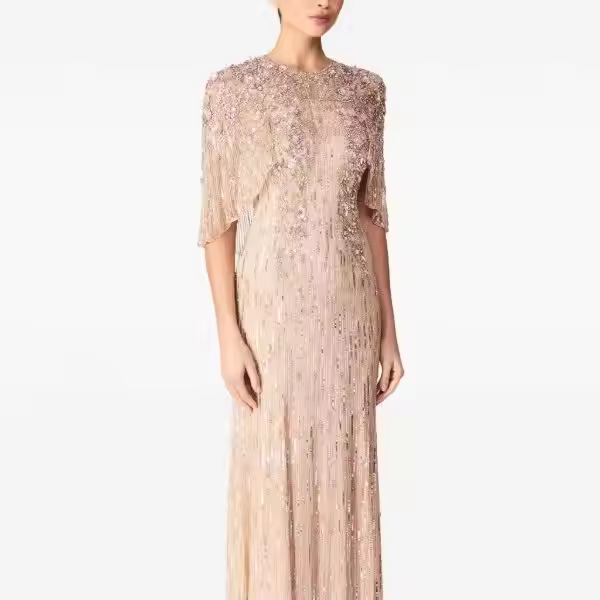 Luxury Evening Party Ball Gown full Sleeve Beaded Sequin Embroidery Long Body Shape Made High Quality