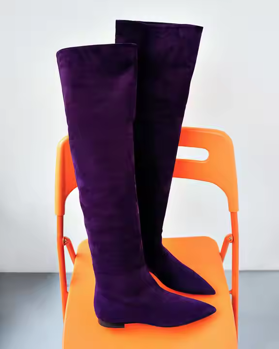 Fashion Long Boots Women Genuine Leather Purple Made in Italy Shoes for Export