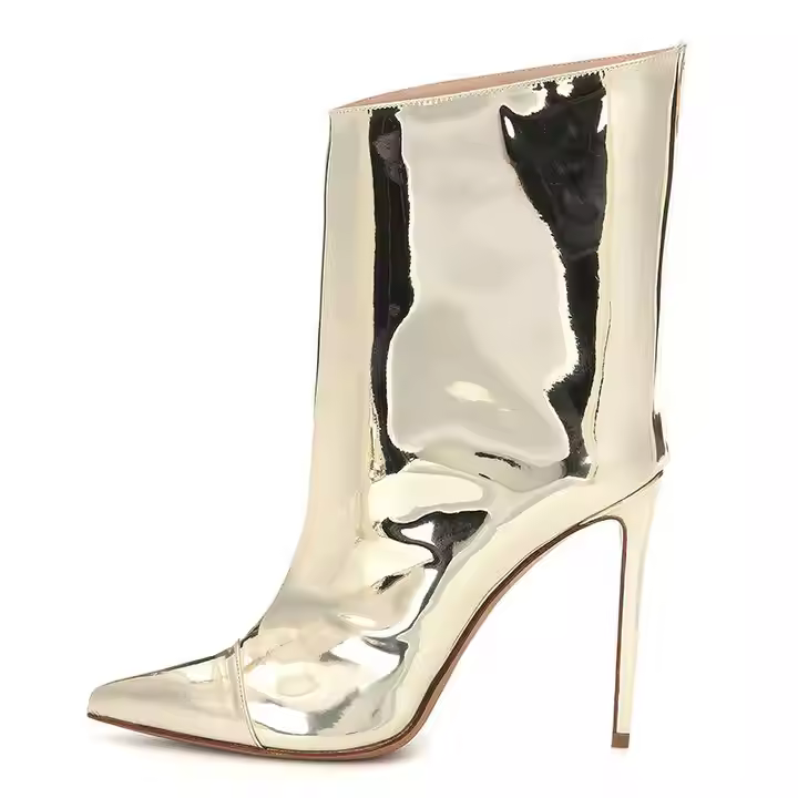 Custom Fall Fashion Boots Pointy Gold Patent Leather Plus Size 46 Women Ankle Short Boot