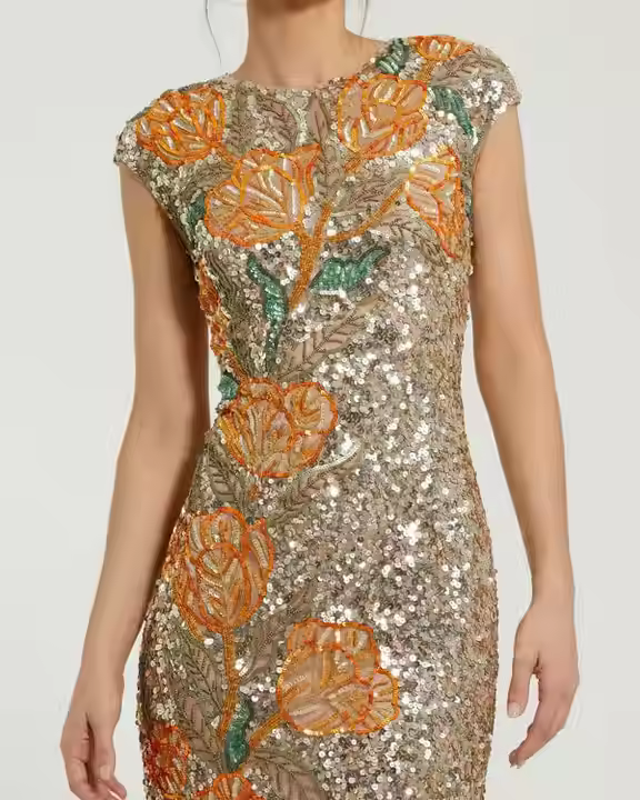 Sexy Maxi Dress for Adults A-line Silhouette o - Neck Front Solid Beading Floor-Length Length Embroidered Modest