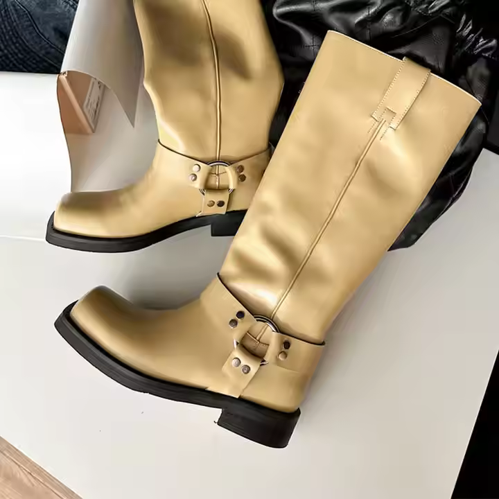 Custom Large Size 37-48 Genuine Leather Low Heel Mid Calf Cowboy Unique Square Toe Embroidery Studded Western Boots