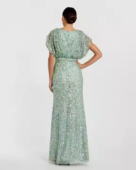 Floral Pattern Aline Evening Dress Long Ball Gown with Full Sleeves Beaded Sequin and Beads Anti-Static Material for Parties