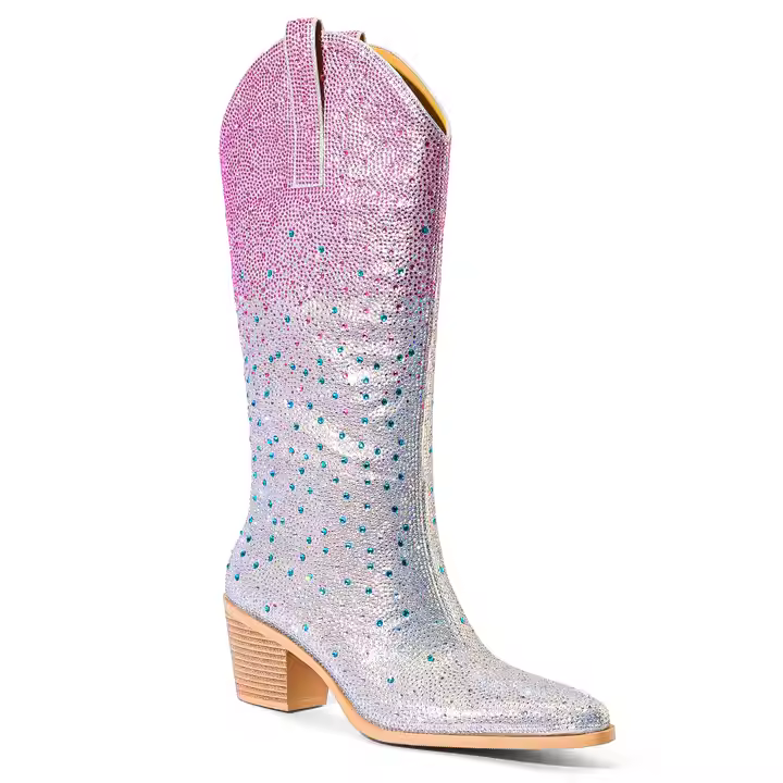 Customized Genuine Leather Women's Mid Calf Western Boots Distressed Cowboy Retro Style with Pointed Toe Winter Season