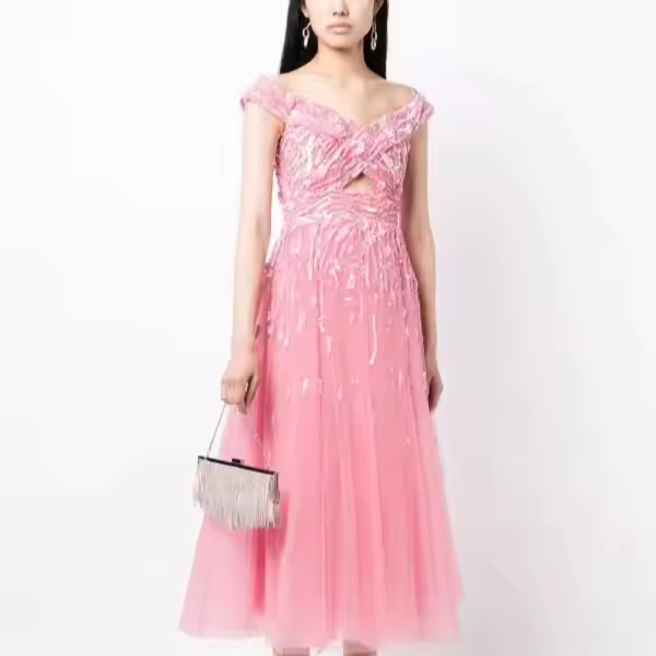 Luxury Evening Party Ball Gown High Quality Sleeveless Beaded Sequin Embroidery Floral Pattern Long Body Shape Anti-Static
