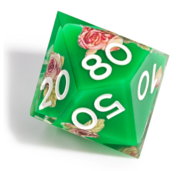 Green resin ten-sided D100 dice | Bear Dice