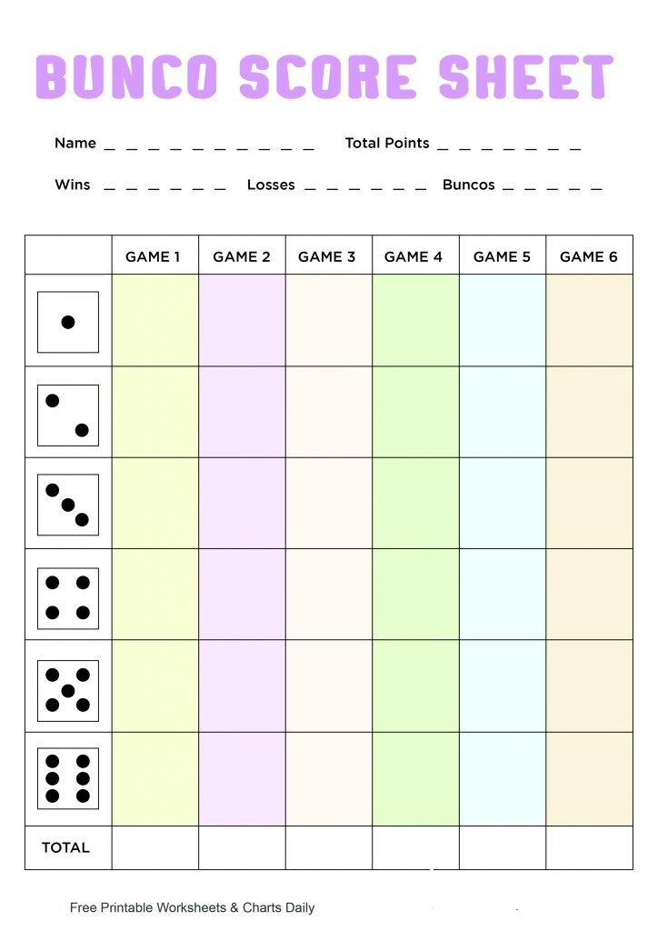 Bunco's Free Printable Scoring Sheet | Bear Dice