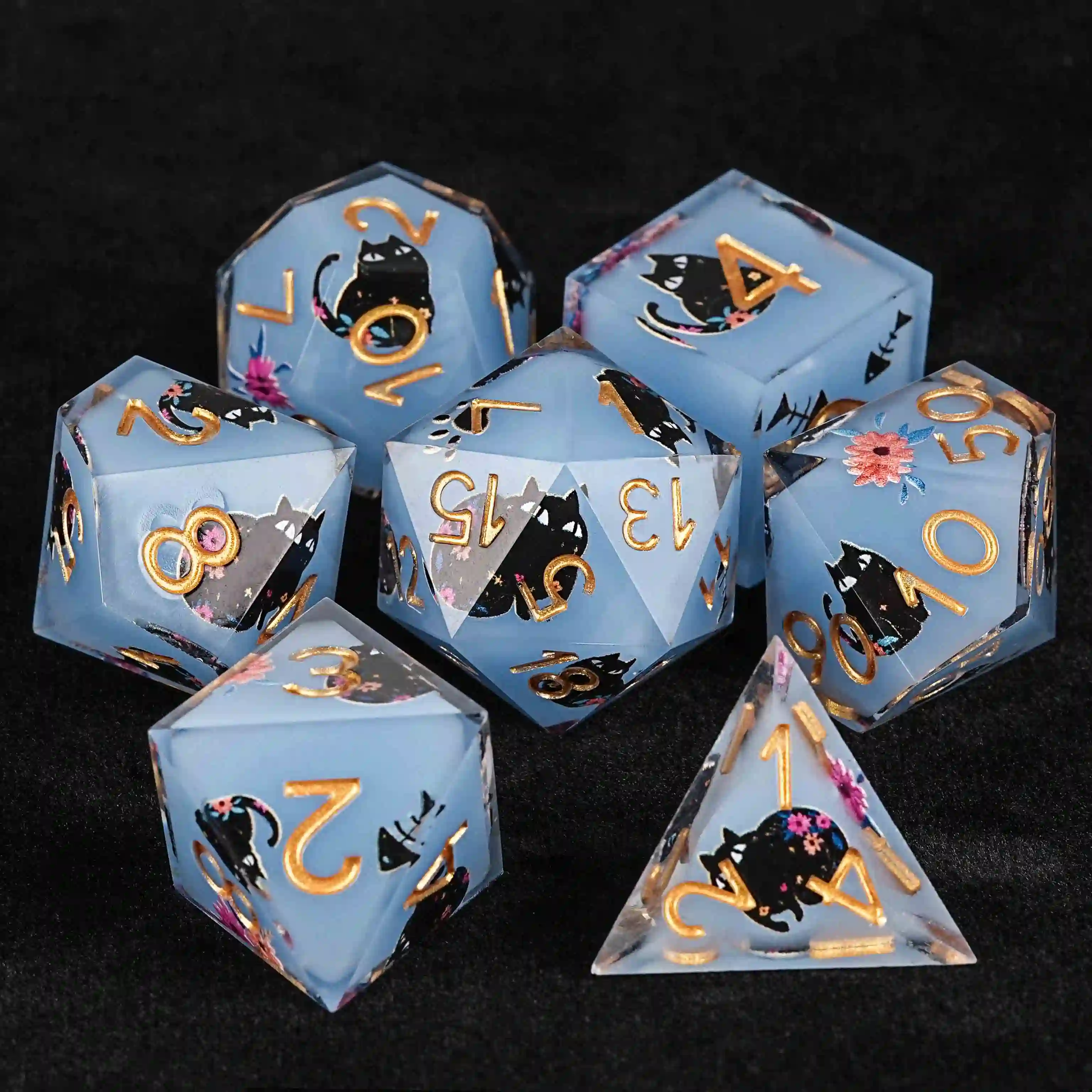 Polyhedron resin black cat DND dice set | Bear Dice