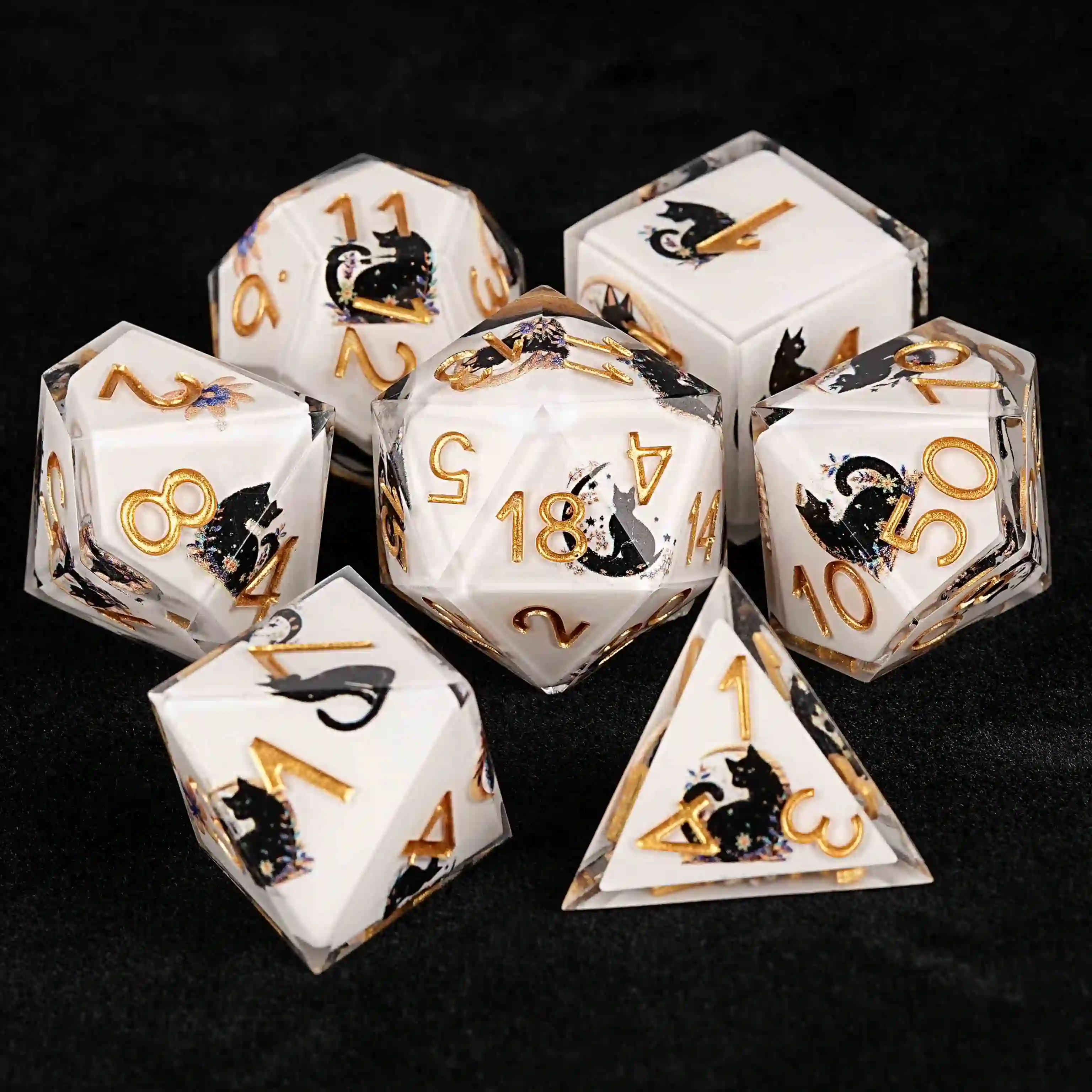 7 Lucky Black Cat Resin Dice | Bear Dice