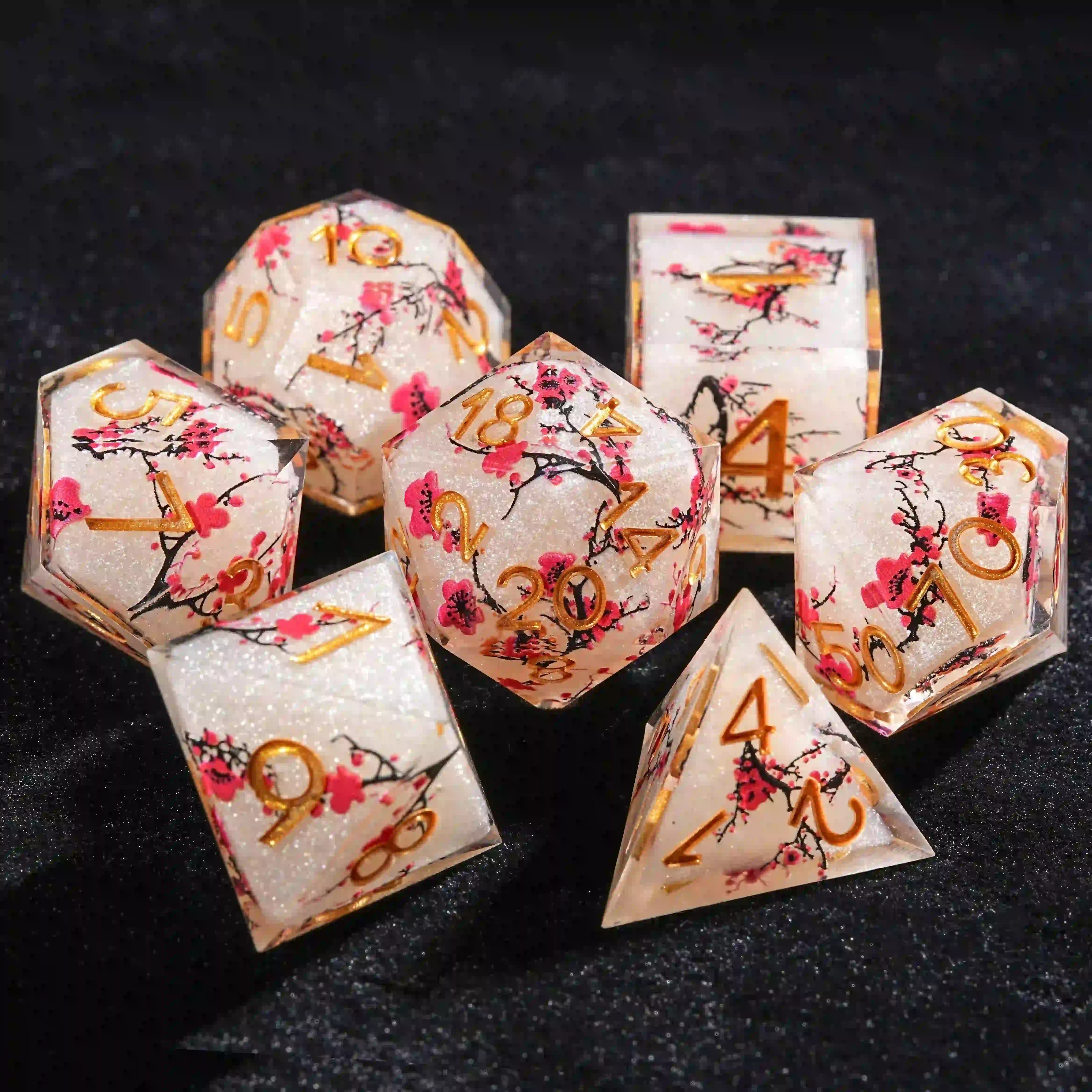 7 polyhedron plum white resin dnd dice set | Bear Dice