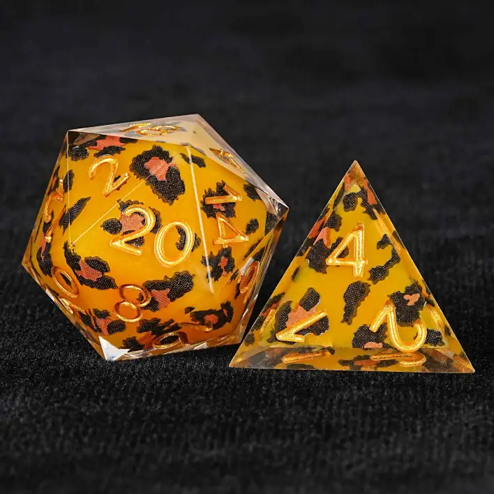 Wild Leopard Yellow Transparent Resin Dice | Bear Dice