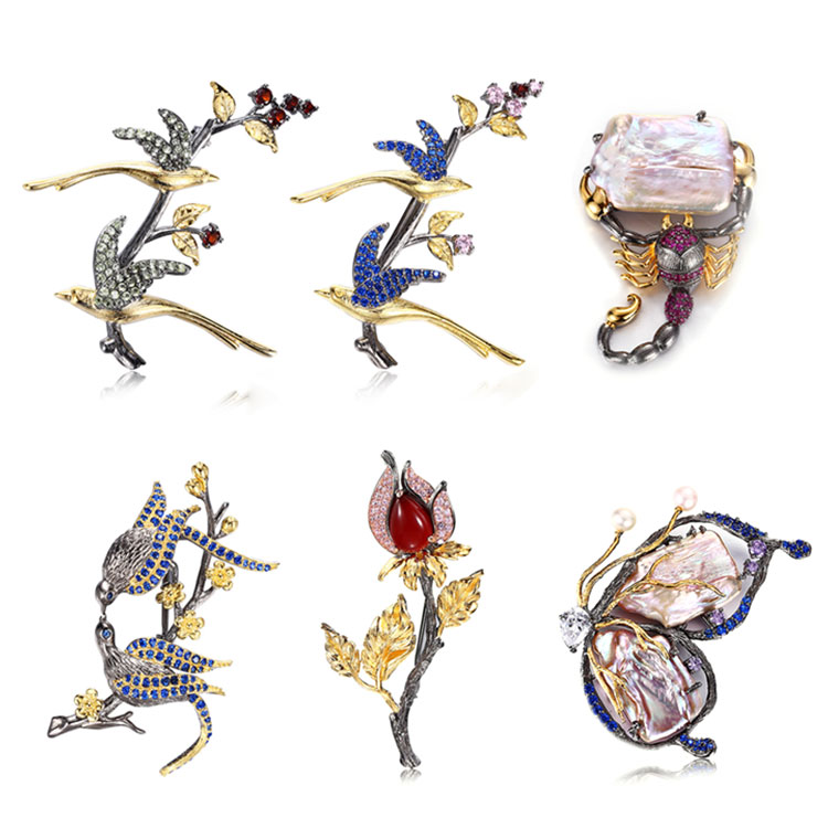 Straw Ant Design S925 Sterling Silver Brooch Jewelrycwith Gold Plated
