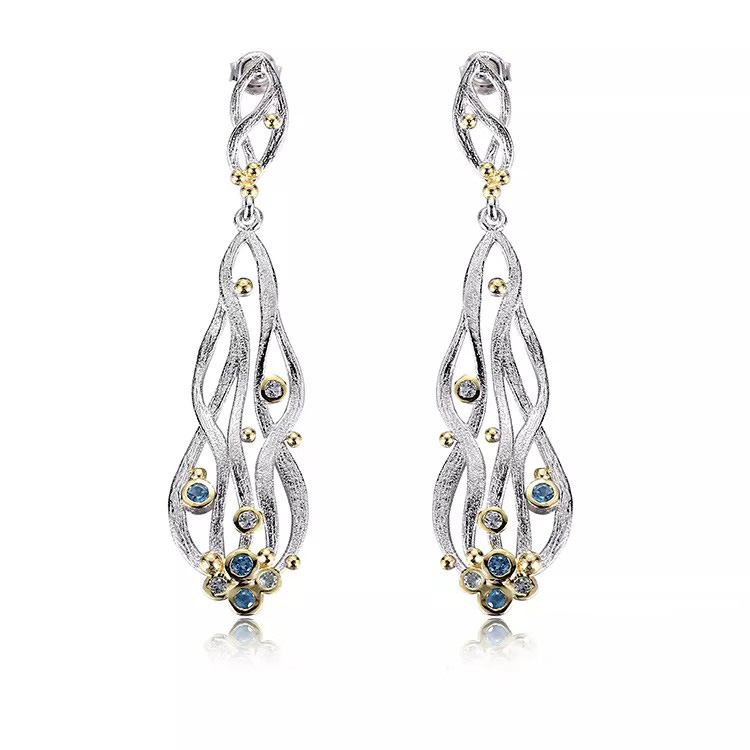 Blue Topaz Stone 925 Sterling Silver Earrings for Women with White Gold Plated