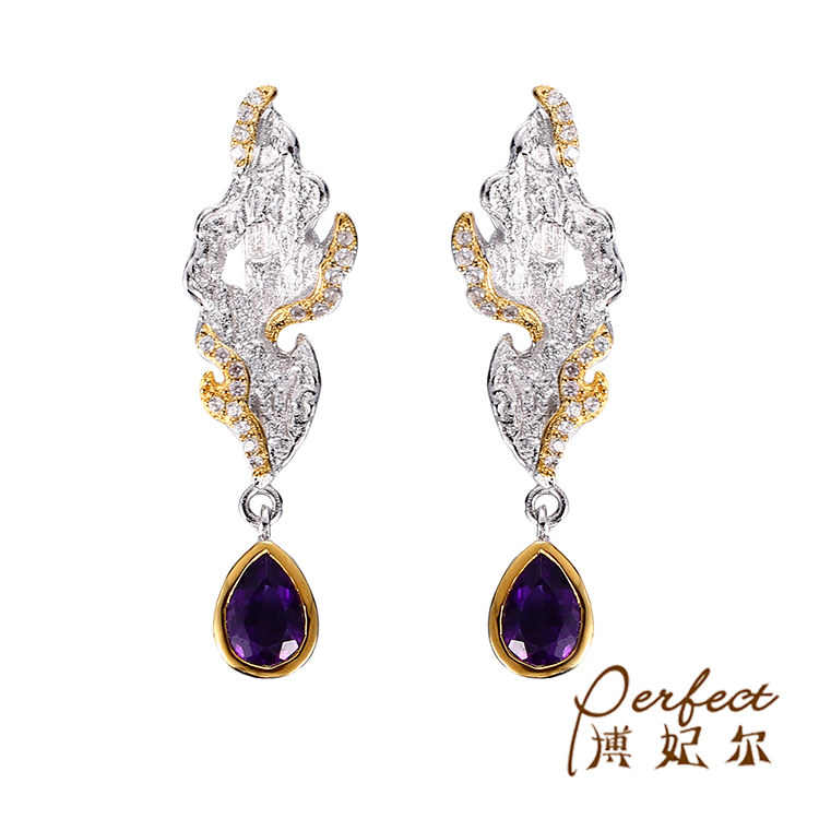 Handmade Amethyst Stone 925 Silver Jewelry Pressed Earrings
