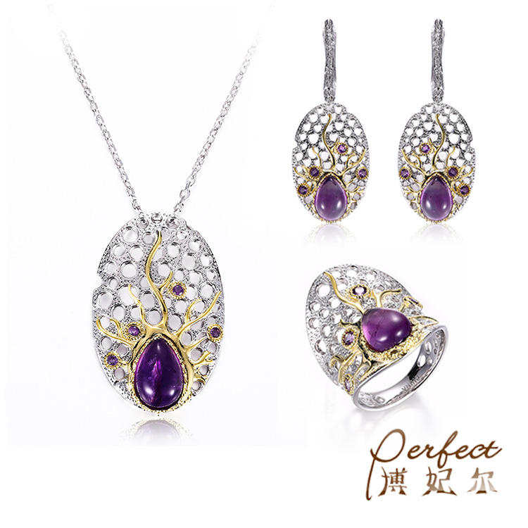 Handmade Natural Amethyst 925 Sterlincg Silver Jewelry Sets in Bangkok