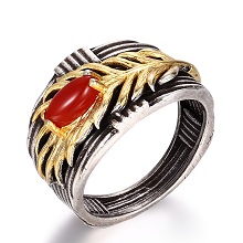 Gold Plated Unique Design Leaf Shape  Agate Silver Jewelry Set Unisex